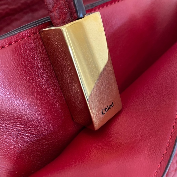 Chloe Dree RED Pebbled Leather Satchel Handbag - Picture 7 of 16
